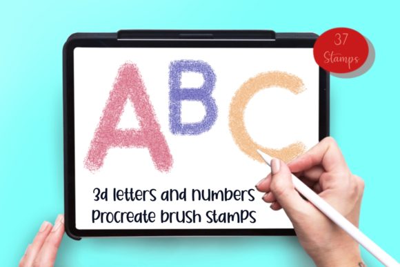 Alphabet and Numbers 3D Procreate Stamps for Creative Projects