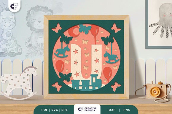 Baby Alphabet U Monogram 3D Papercut SVG