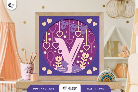 Baby Alphabet V Monogram 3D Papercut SVG: A Unique Nursery Decoration