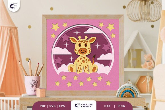 Baby Giraffe 3D Shadow Box Papercut: A Unique Addition to Any Space