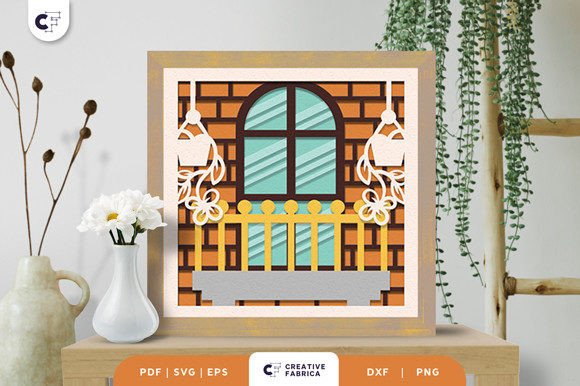 Balcony Flowers 3D Shadow Box Paper Cut