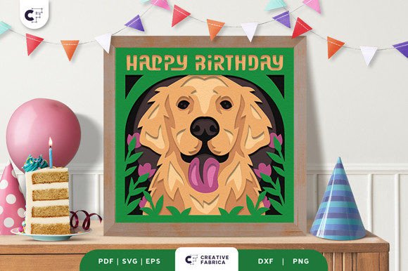 Birthday Golden Retriever 3D Paper Cut