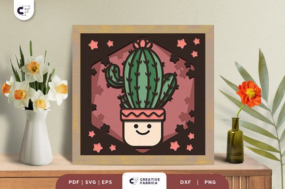 Cactus in a Cute Pot 3D Shadow Box SVG: A Unique Home Decoration Idea