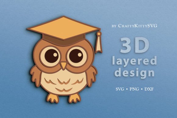 Cute Baby Owl in Graduation Cap 3D SVG