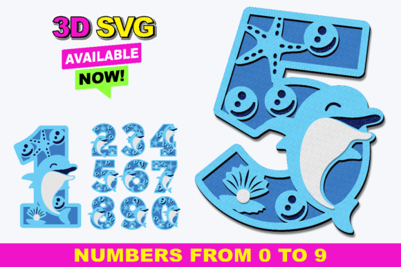 Dolphin Numbers 3D SVG for Creative Projects