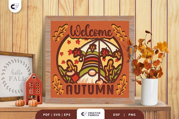 Fall Gnome with Falling Maples 3D SVG