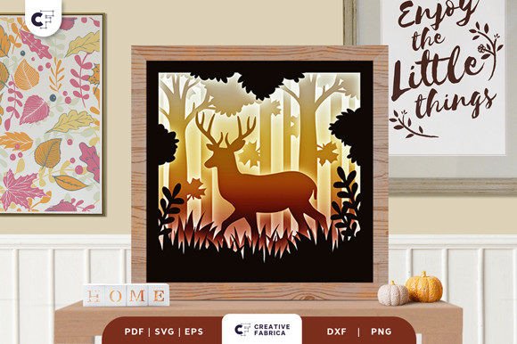 Forest Deer in the Fall 3D Shadow Box