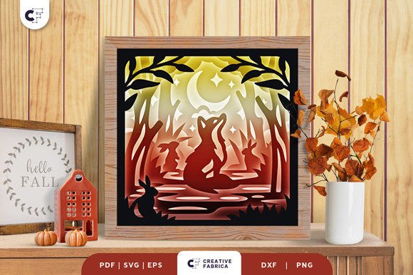 Fox in the Fall Forest 3D Shadow Box SVG