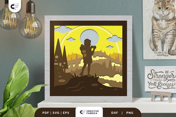 Girl Hiking in the Hills 3D Shadow Box