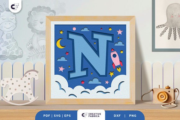 Letter N Baby Boy Alphabet 3D Papercut