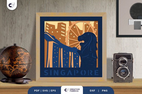 Singapore Landmark 3D Shadow Box SVG