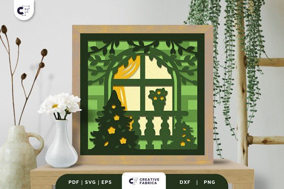 Spring Window Flowers 3D Light Box SVG